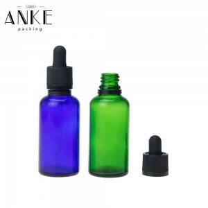 50ml blue green glass bottle with childproof tamper cap