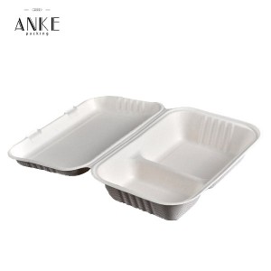 Customizable 2 Compartment Compostable Sugarcane Pulp Lunch Box | Anke Packing