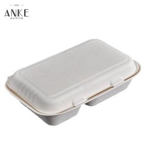 Customizable 2 Compartment Compostable Sugarcane Pulp Lunch Box | Anke Packing