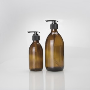 Bernsteinfarbene Lotion-Pumpflaschen aus Glas für die Körperpflege