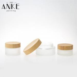 100g Frosted Glass Cream Jar with bamboo normal cap