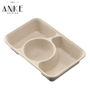 Custom Biodegradable 3 Compartment Takeaway Food Box with Lid | Eco-Friendly Food Packaging