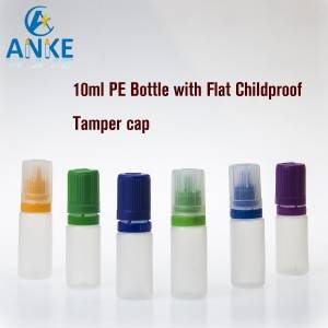 E liquid bottle 10ml PE with flat childproof tamper cap