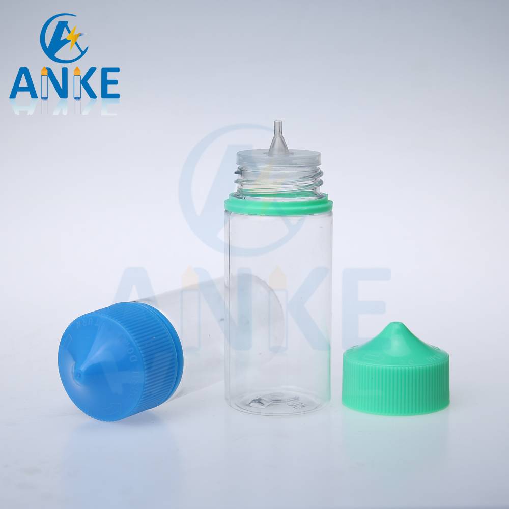 Renewable Design for Pet Refill Bottle -
 Anke-Refill-V3: 100ml clear e-liquid bottle with break-off tip – Anke