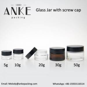 20g clear Glass CBD Jar with Black Screw Cap