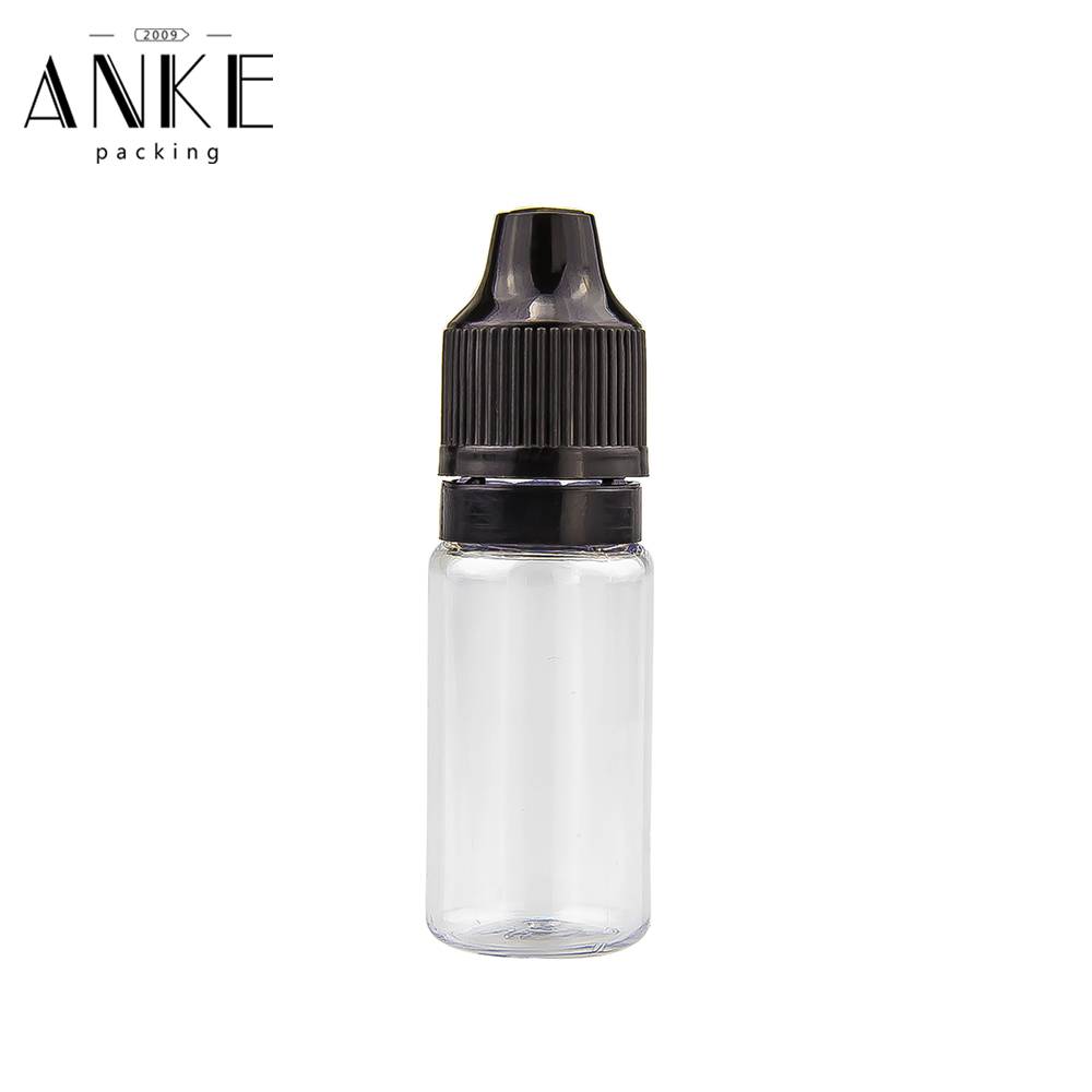 10ml TPD1-10 pudel läbipaistev pudel musta lastekindla karastuskorgiga.