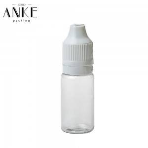 Flacon transparent de 10 ml TPD1-10 avec bouchon noir à l'épreuve des enfants.