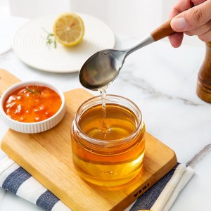 Vaso di miele in vetru di salsa da 350 ml cù tappo a vite in metallo