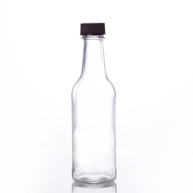 Pembekal OEM/ODM Botol Air Berkilauan Kaca - 5oz/10oz Botol Sos Panas Kaca Berbulu dengan Penutup plastik 24mm Berusuk – Kaca Semut