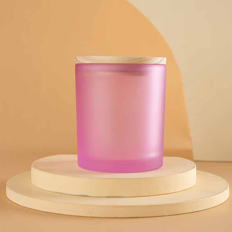 China Pink Engrave Wooden Metal Lid Candle Holder Glass Jar
