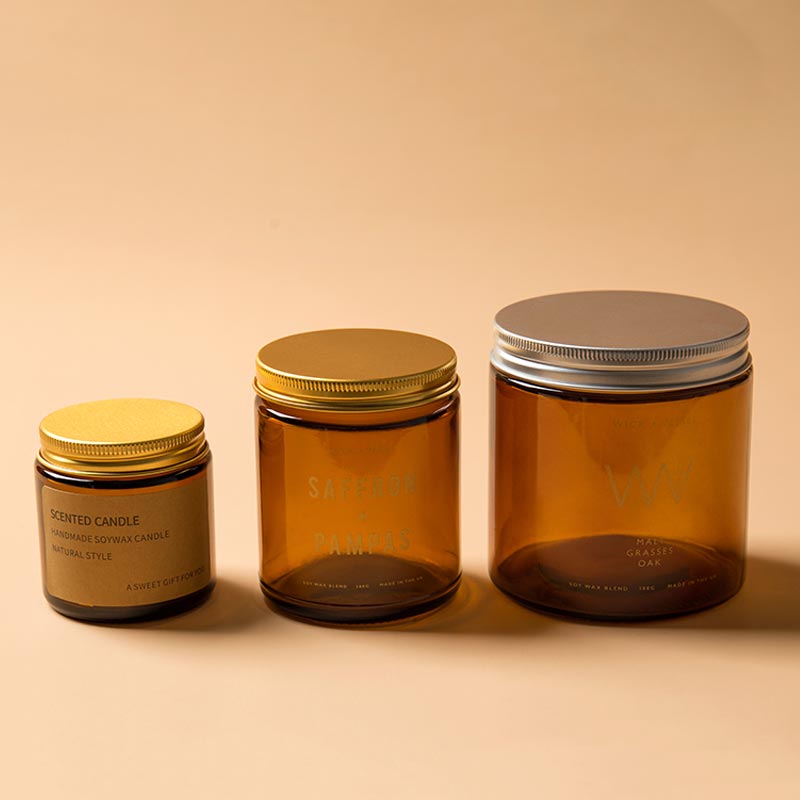 China Hot Sale 4oz 8oz 16oz Customized Metal Lid Amber Glass Storage Jar  factory and manufacturers