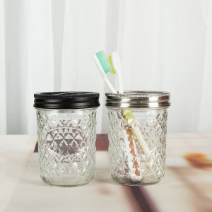 350ml Textured Toothbrush Mason Glass Jar Cup