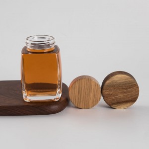 Tenxhere me mjalte qelqi katror 360 ml hermetike me kapak druri
