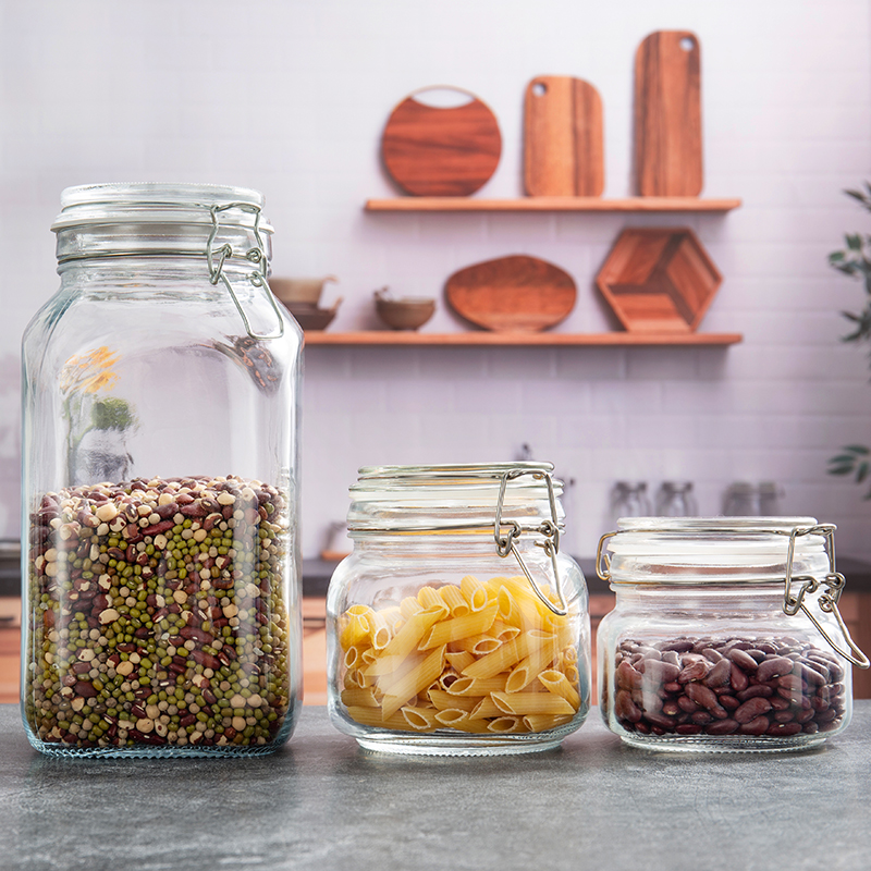 clear glass kitchen storage jar