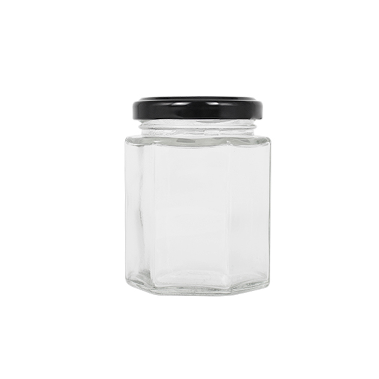 Hoge kwaliteit voor glazen kruidenpot met zilveren bovenkant - 6OZ zeshoekige glazen honingpot - Ant Glass