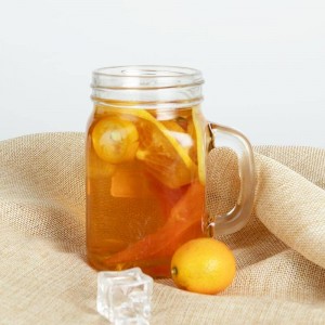 Handle 400ml Clear Beverage Glass Mason Jar with Lid