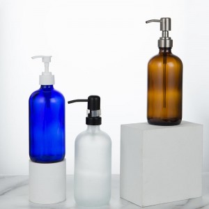 Amber Blue Shampoo Hand Sanitizer Glass Boston Soap Dispenser Bottle