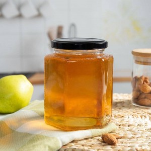 500 ml sechseckiger Honigbehälter aus Glas mit Deckel