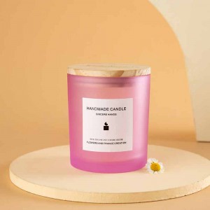 Pink Engrave Wooden Metal Lid Candle Holder Glass Jar Supplier Wholesale