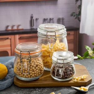 Hot Sale 750ml 1L Clamp Lid Kitchen Food Glass Storage Jar Set