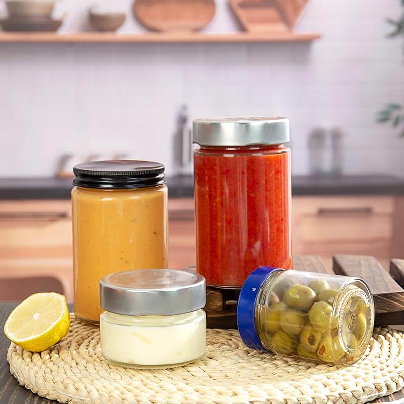 China Ergo Glass Food Jar Sauce Container with Metal Lid factory and  manufacturers