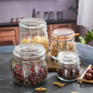 Hot Sale 750ml 1L Clamp Lid Kitchen Food Glass Storage Jar Set