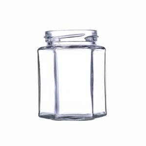 Vaso di miele di vetru esagonale da 9 oz