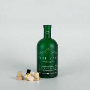 Botella de vidrio nórdica de tequila con corcho y estampado de logotipo Green Frost