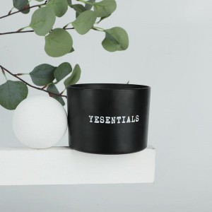 Pot de bougie en verre de méditation rond court noir imprimé avec logo