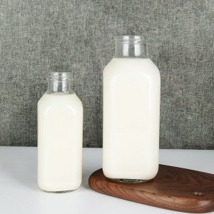 10oz 16oz French Square Glass Milk Bottles with Lids