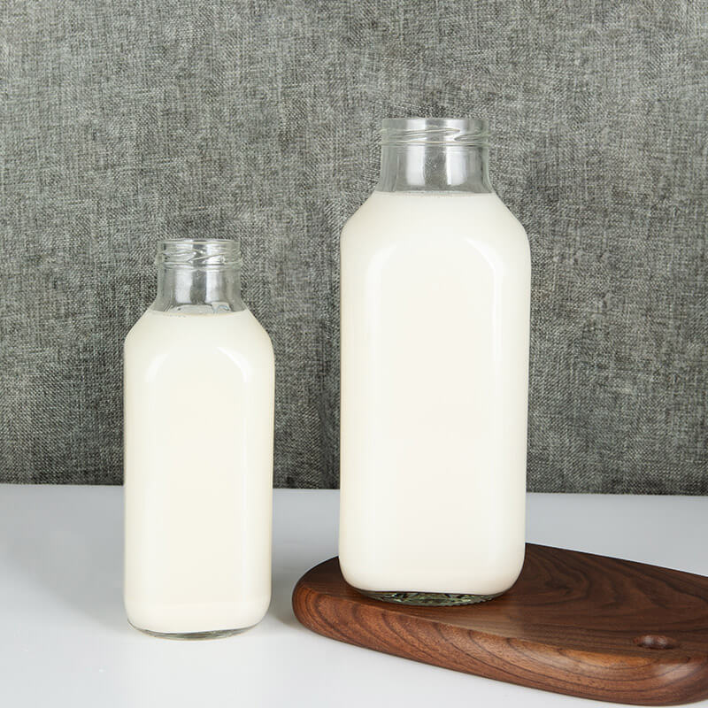 ОЕМ/ОДМ добављач Смеђа боца за прање руку - 10оз 16оз француске квадратне стаклене боце за млеко са поклопцима - Ант стакло