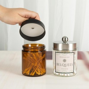250ml Amber Q-tips Pagtipig Tul-id Side Glass Jar