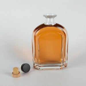 750ml Clear Flat Glass Brandy Bottle with Cork Stopper