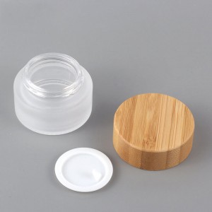 Round 5g 10g 30g Frosted Bamboo Lid Glass Cream Jars