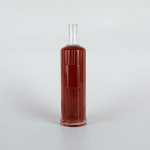 Corked 750ml Tall Cylinder Striped Glass Rum Bottle