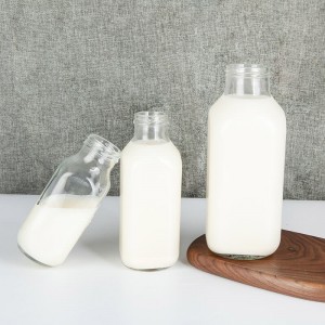Ampolles de llet de vidre quadrades franceses de 10 oz i 16 oz amb tapa