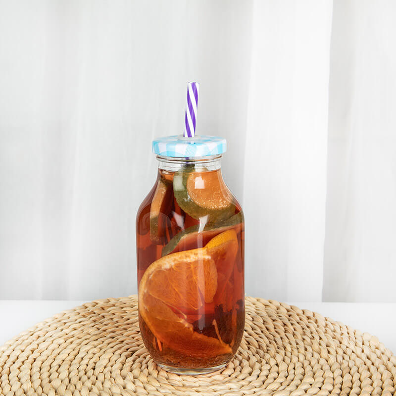 glass drink bottle with straw