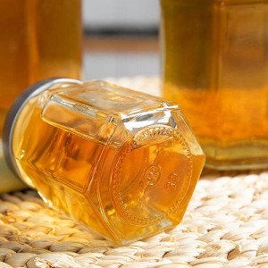 380ml Hexagon Honey Glass Storage Jar with Plaid Lid