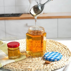 380ml Hexagon Honey Glass Storage Jar with Plaid Lid