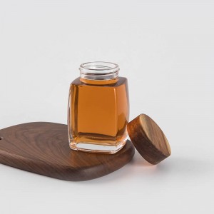 Hermētisks 360 ml kvadrātveida stikla medus pods ar koka vāku