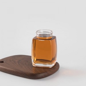 Tenxhere me mjalte qelqi katror 360 ml hermetike me kapak druri