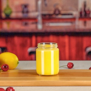 8OZ inneal-gleidhidh glainne mustard beul cruinn soilleir