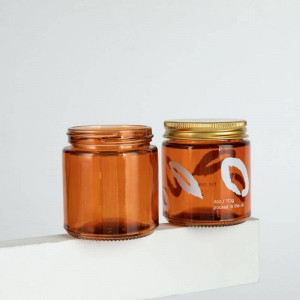 Frasco de armazenamento de vidro de 4 onças com impressão de logotipo laranja com tampa