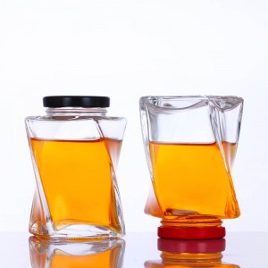 Извртено стаклено тенџере со мед од 350 ml со метален капак