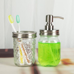 350ml Textured Toothbrush Mason Glass Jar Cup