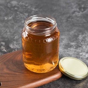 جرة عسل زجاجية على شكل قرص العسل سعة 370 مل و770 مل مع غطاء TW