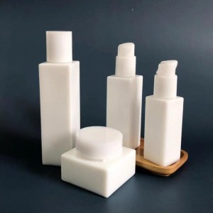 100ml Airless Square Opal Glass Skincare Lotion Bottles Jar Set