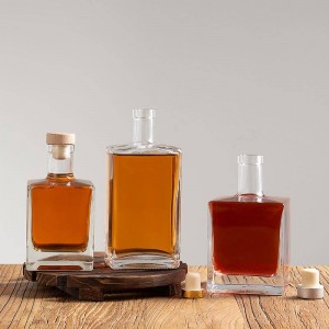 750ml Square Transparent Glass Rum Gin Whisky Bottle