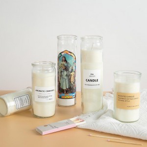 Custom Label Sticker Tall Cylinder Vigil Glass Candle Jars