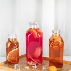 Велика квадратна скляна пляшка для апельсинового соку TW Lug Lid 1 л